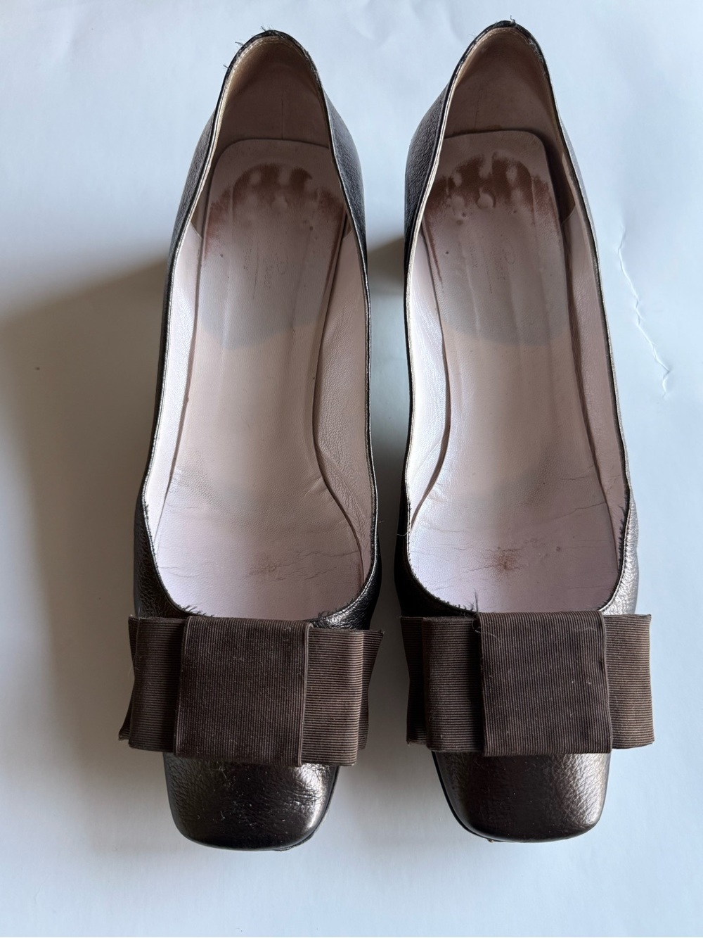 Emilio Pucci Bronze Leather Square Toe Block Heel Pump Size 39.5 US 9.5.